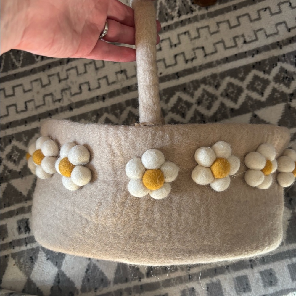 West Elm Beige and White Floral fdiaper caddy